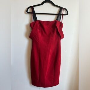 Cinq à Sept Nova Red Fitted Bodycon Off Shoulder Cocktail Dress